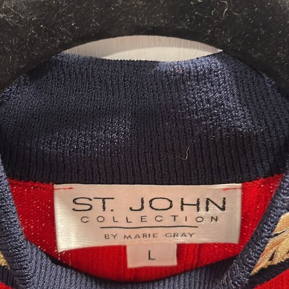St. John Red and Black Crew Neck Sweater - Picture 6 of 11